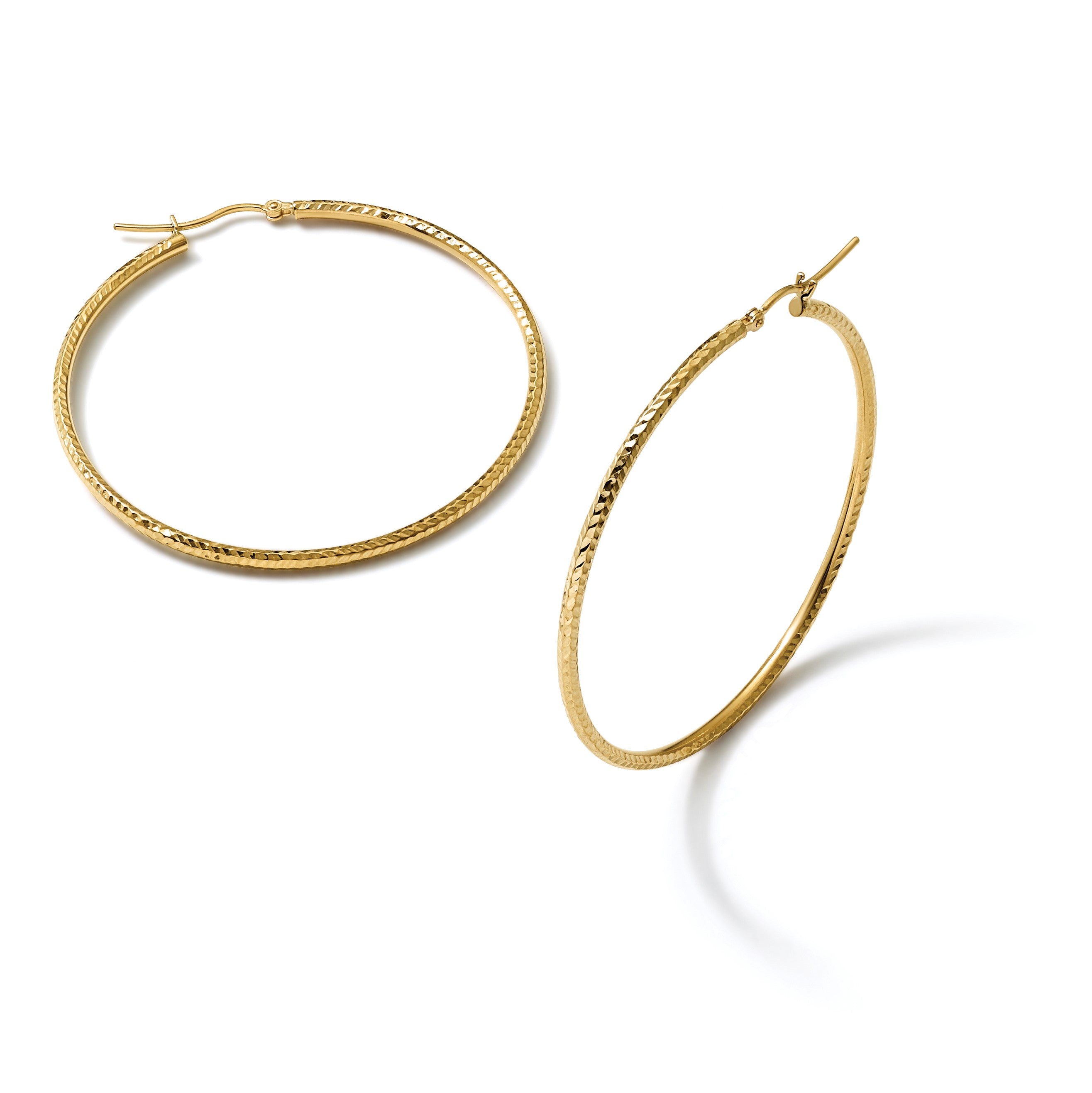 10K Gelbgold Diamantiert 2mm Rund Röhre Creolen