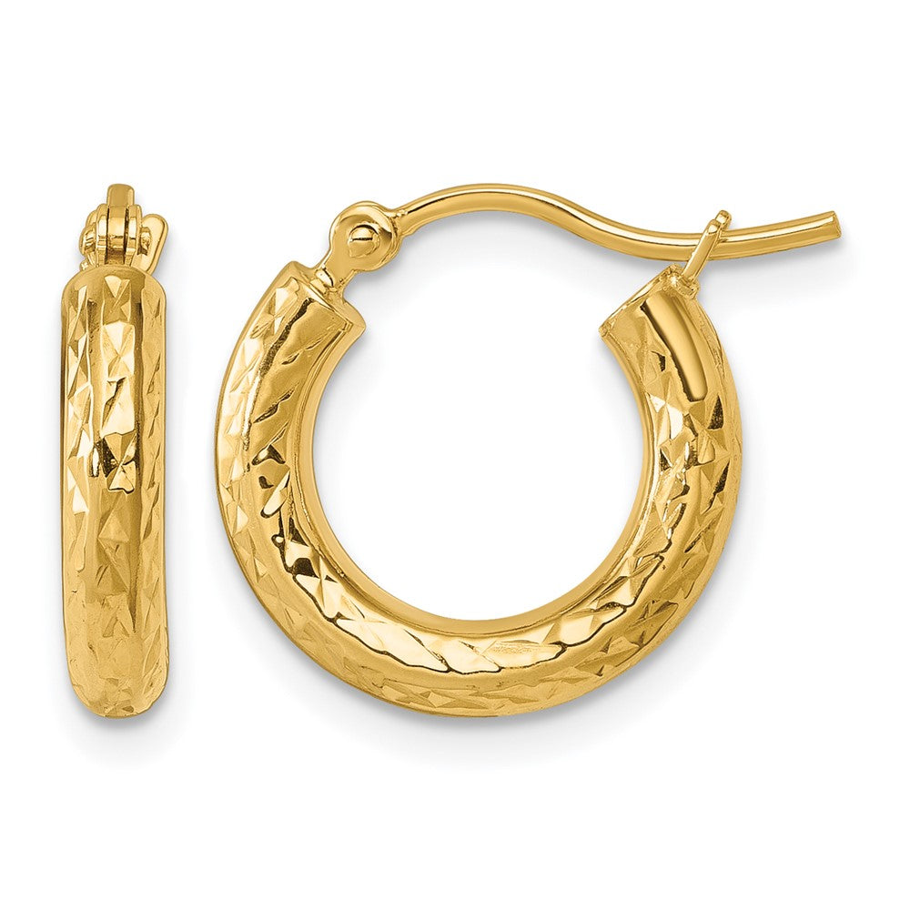 10K Gelbgold Diamantiert 3mm Rund Creolen