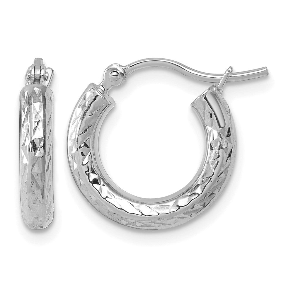 10K Weißgold Diamantiert 3mm Rund Creolen