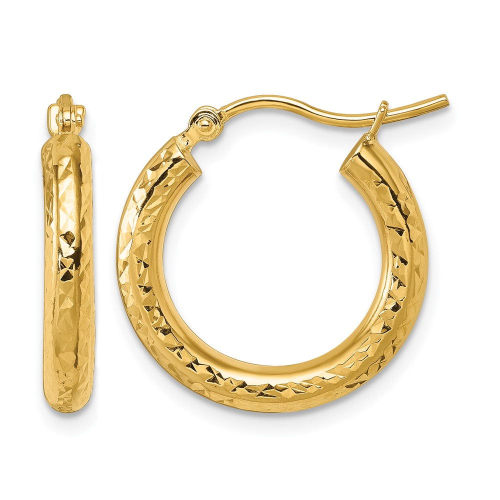 10K Gelbgold Diamantiert 3mm Rund Creolen