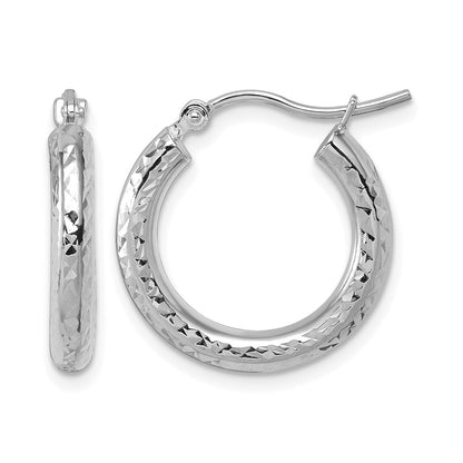 10K Weißgold Diamantiert 3mm Rund Creolen