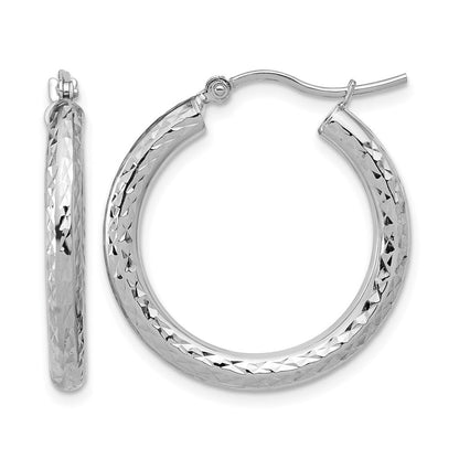 10K Weißgold Diamantiert 3mm Rund Creolen