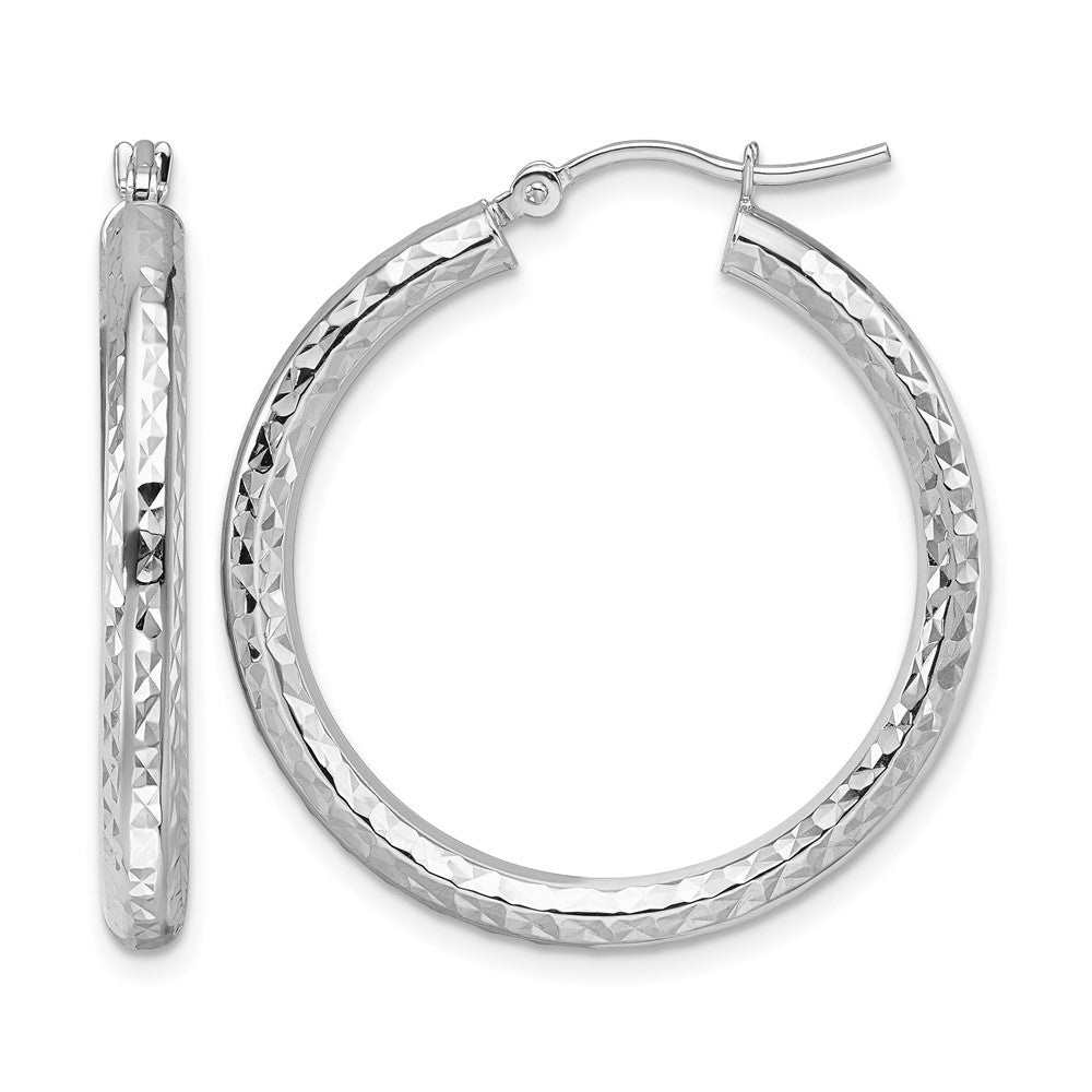 10K Weißgold Diamantiert 3mm Rund Creolen
