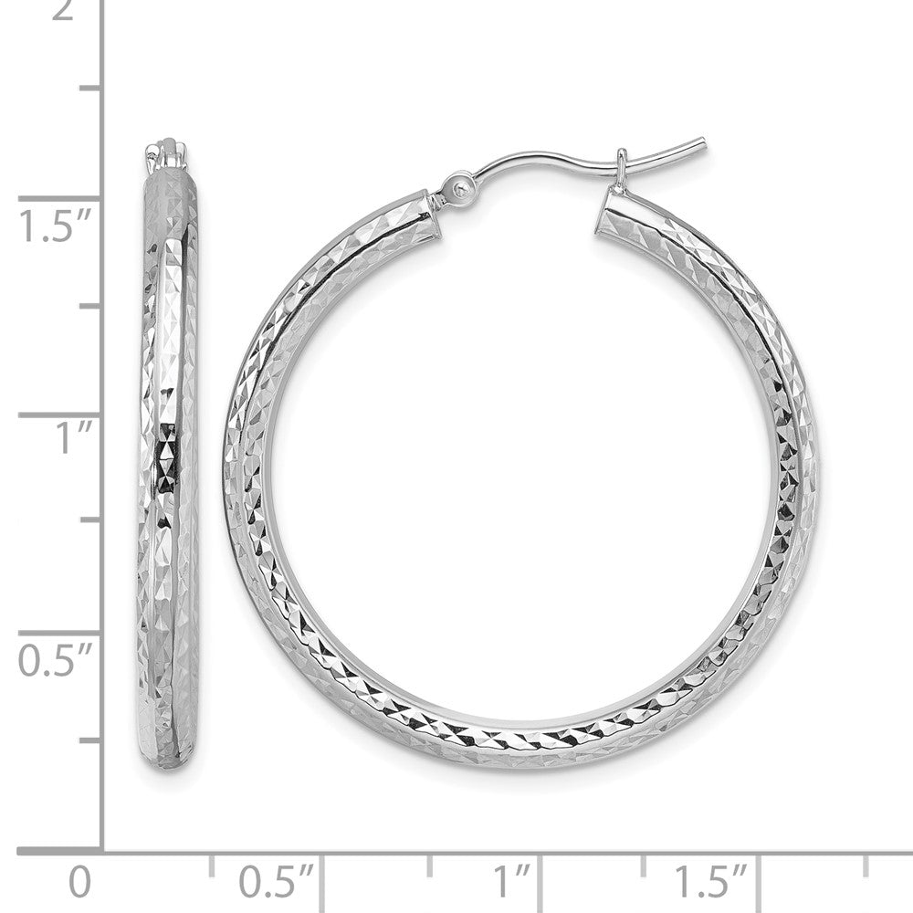 10K Weißgold Diamantiert 3mm Rund Creolen