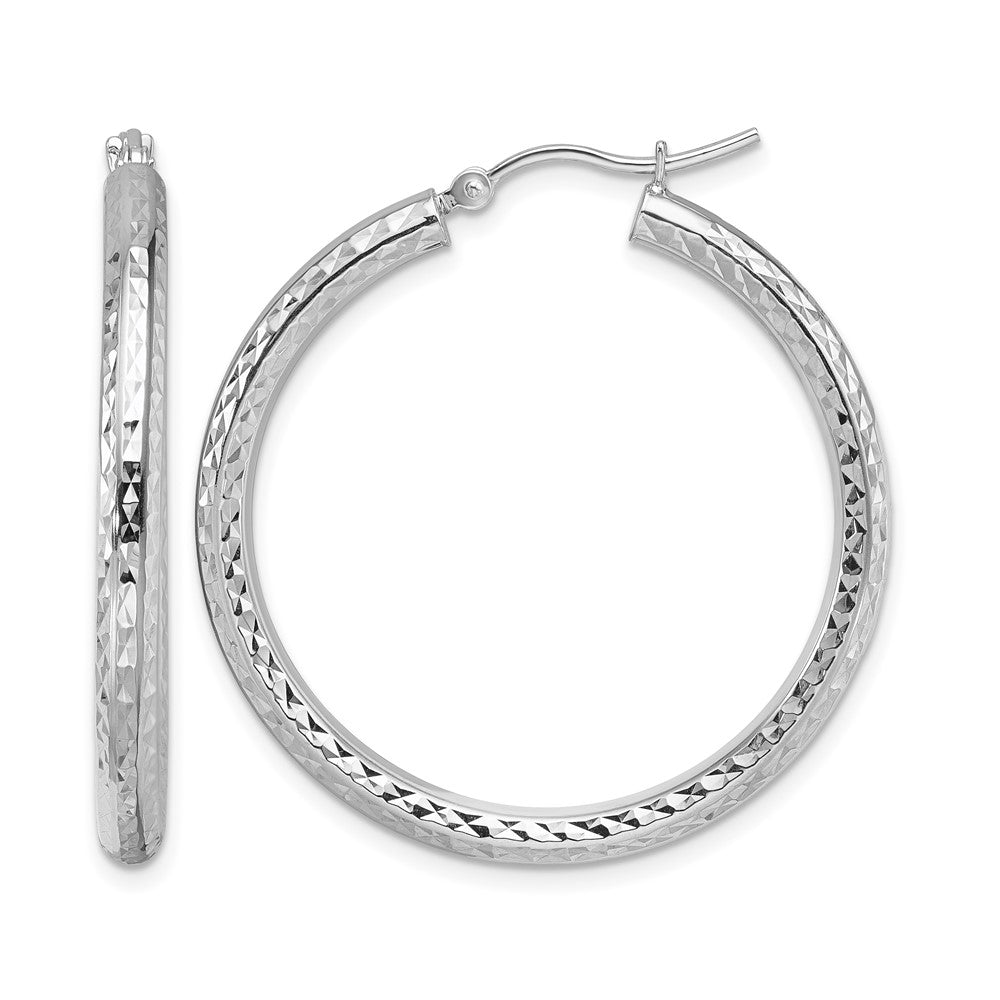 10K Weißgold Diamantiert 3mm Rund Creolen