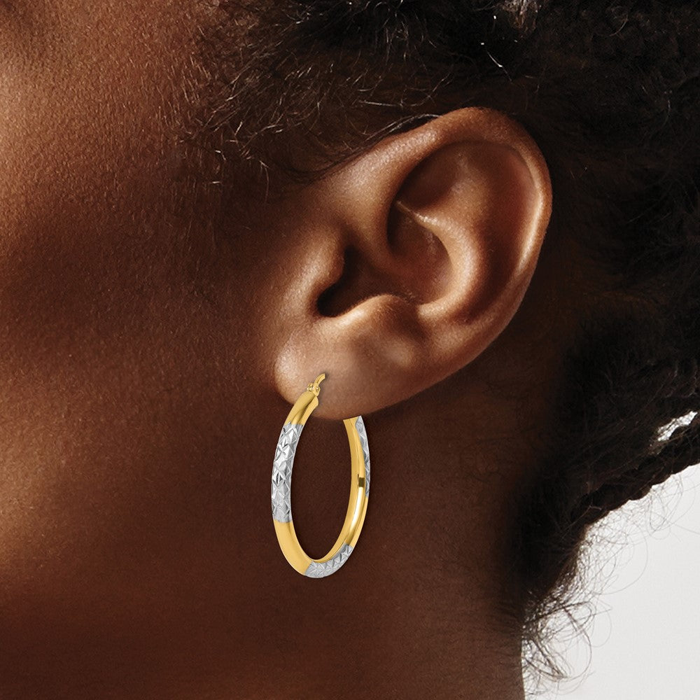 10K Gelbgold mit Rhodium Diamantiert 3mm Creolen