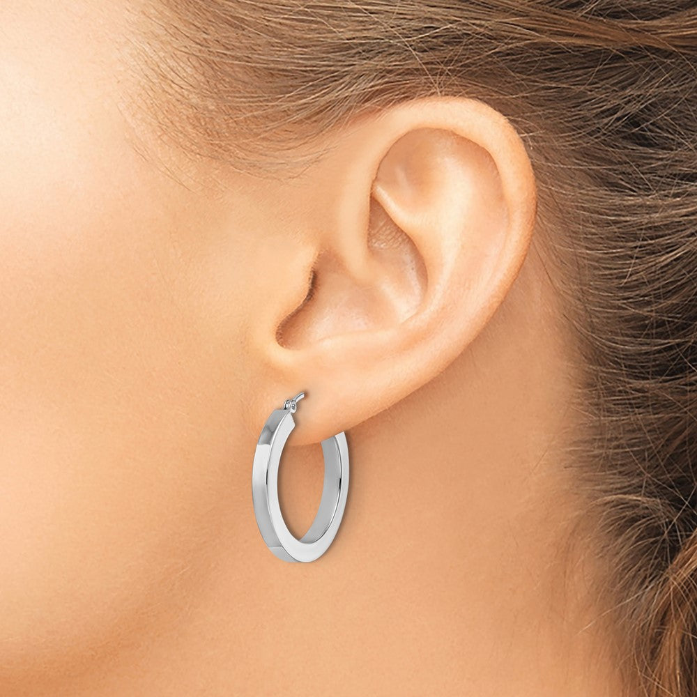 10K Weißgold 3mm Poliert Quadratisch Röhre Creolen
