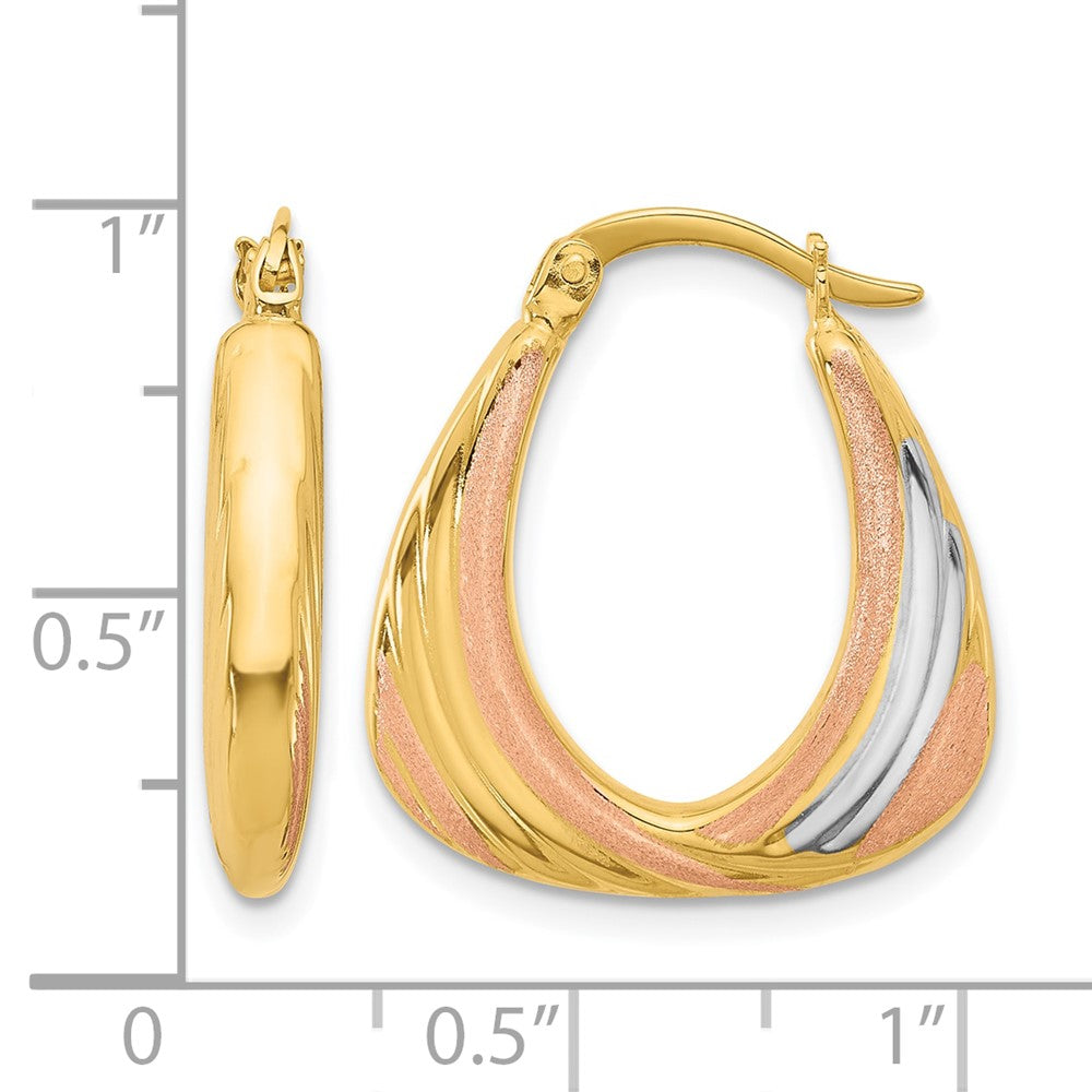 10K Bicolor Weiß Rhodium Poliert und Satiniert Creolen
