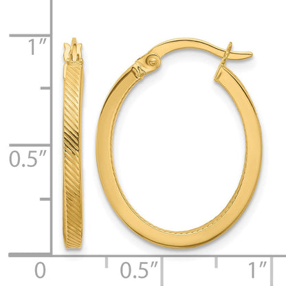 10K Gelbgold Poliert und Strukturiert Oval Creolen