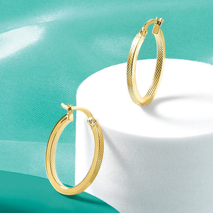 10K Gelbgold Poliert und Strukturiert Oval Creolen