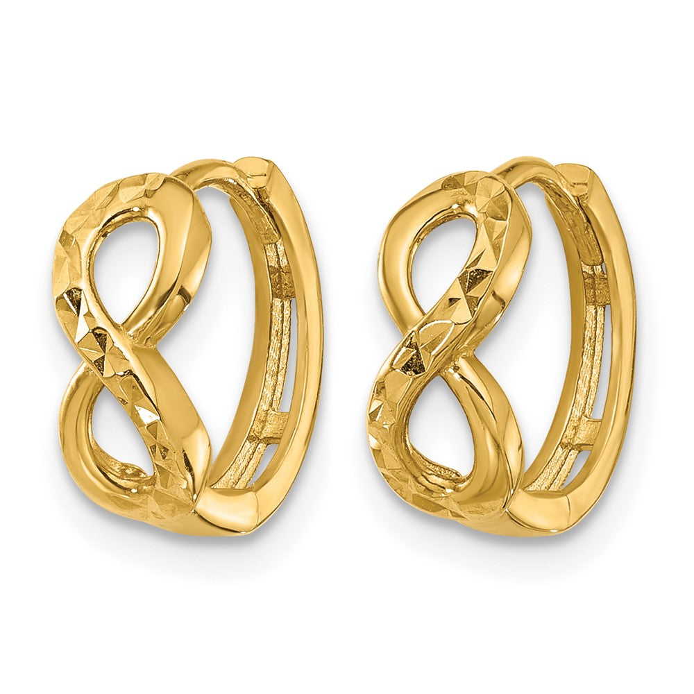 10K Gelbgold Poliert und Diamantiert Unendlichkeit Huggie Creolen
