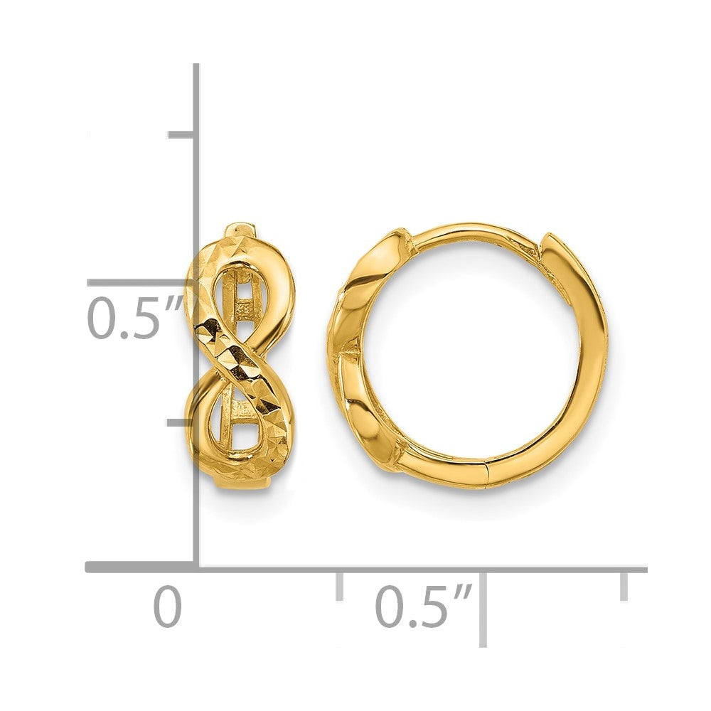 10K Gelbgold Poliert und Diamantiert Unendlichkeit Huggie Creolen