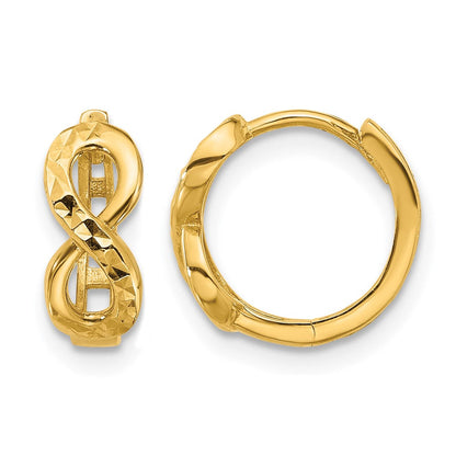10K Gelbgold Poliert und Diamantiert Unendlichkeit Huggie Creolen