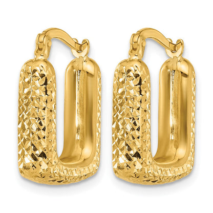 10K Gelbgold Poliert und Diamantiert Quadratisch Creolen