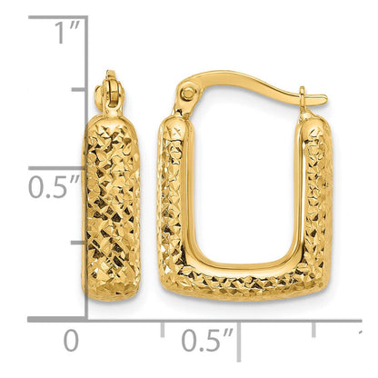 10K Gelbgold Poliert und Diamantiert Quadratisch Creolen