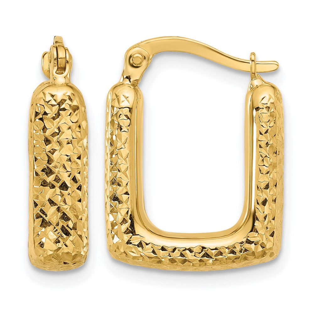 10K Gelbgold Poliert und Diamantiert Quadratisch Creolen