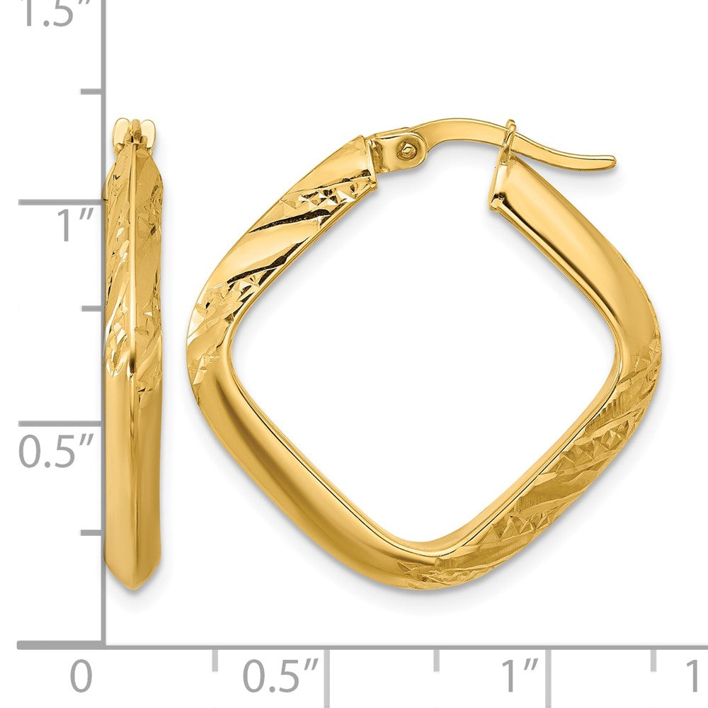 10K Gelbgold Poliert und Diamantiert Quadratisch Creolen