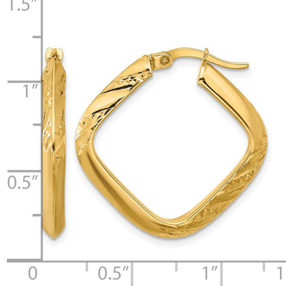 10K Gelbgold Poliert und Diamantiert Quadratisch Creolen