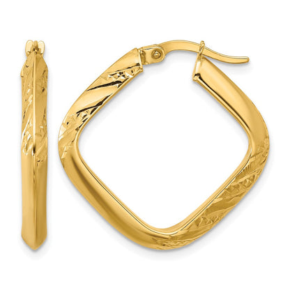 10K Gelbgold Poliert und Diamantiert Quadratisch Creolen