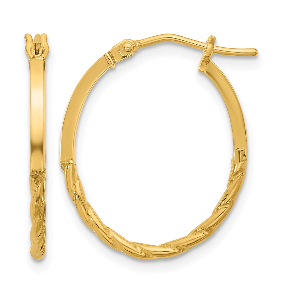 10K Gelbgold Poliert Gedreht Oval Creolen