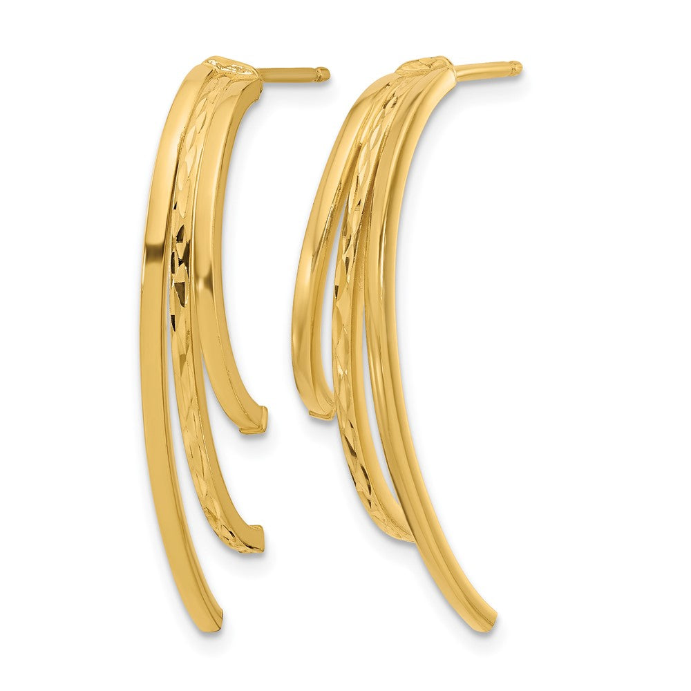 10K Gelbgold Poliert und Diamantiert 3 Reihe Tropfen Ohrstecker