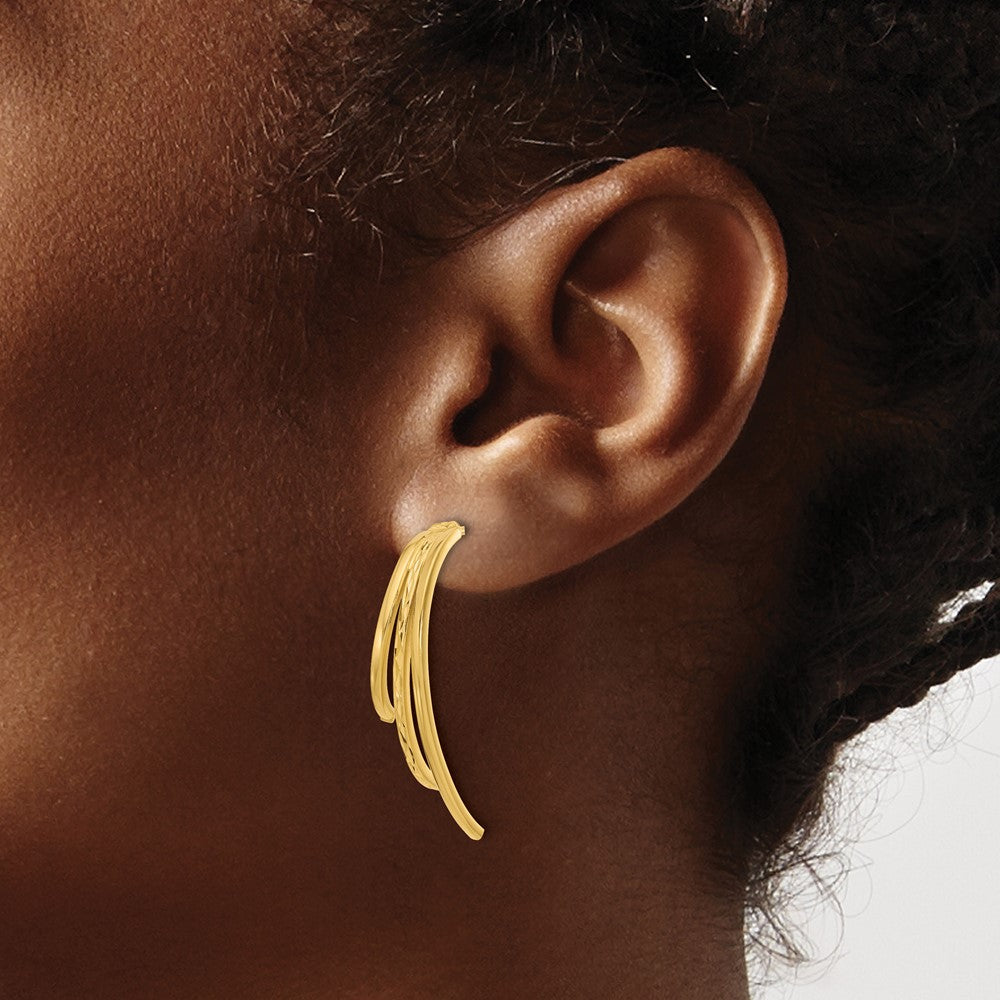 10K Gelbgold Poliert und Diamantiert 3 Reihe Tropfen Ohrstecker