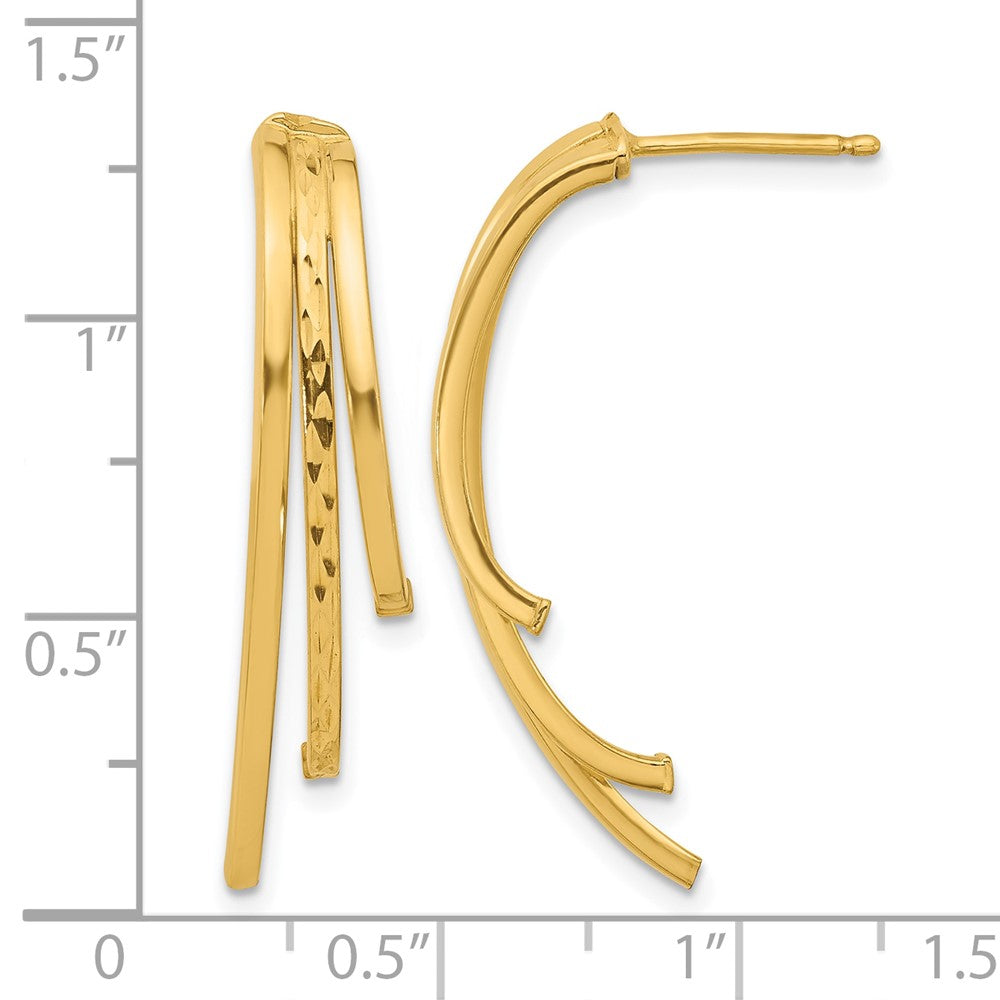 10K Gelbgold Poliert und Diamantiert 3 Reihe Tropfen Ohrstecker