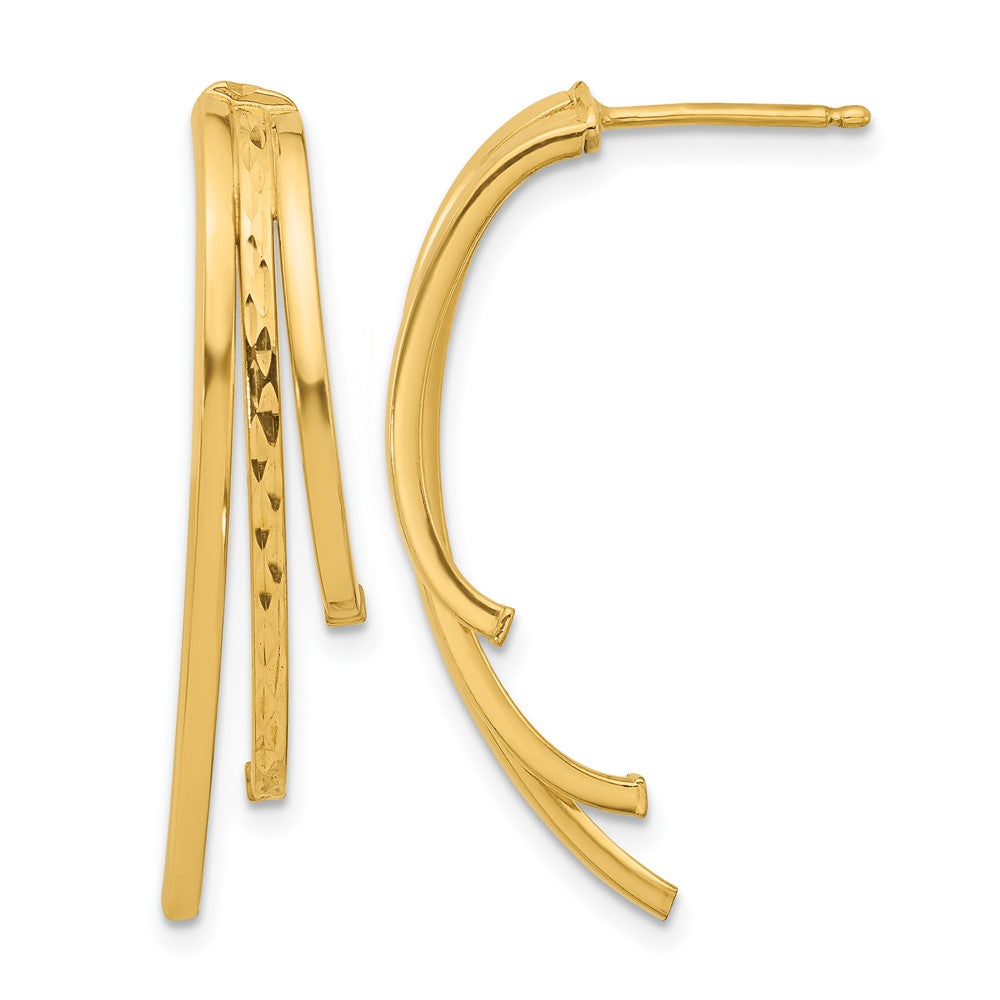 10K Gelbgold Poliert und Diamantiert 3 Reihe Tropfen Ohrstecker