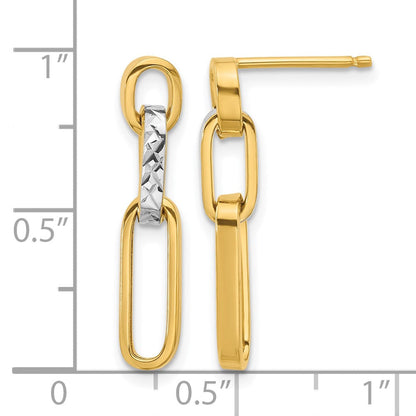 10K Gelb Rhodium Poliert und Diamantiert Glieder Hängend Ohrstecker