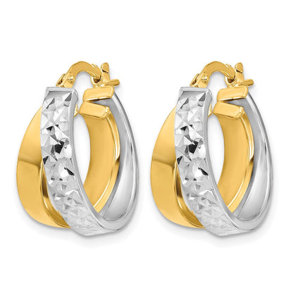 10K Gelb Rhodium Weiß Poliert und Diamantiert Creolen