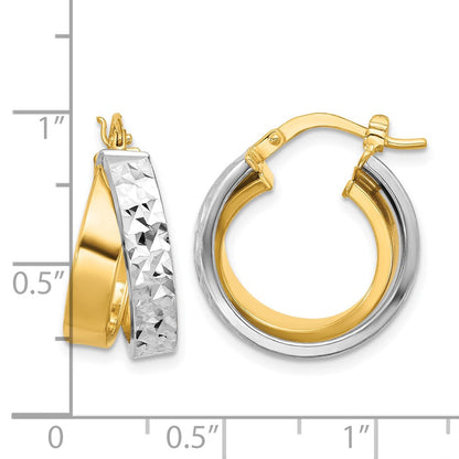 10K Gelb Rhodium Weiß Poliert und Diamantiert Creolen