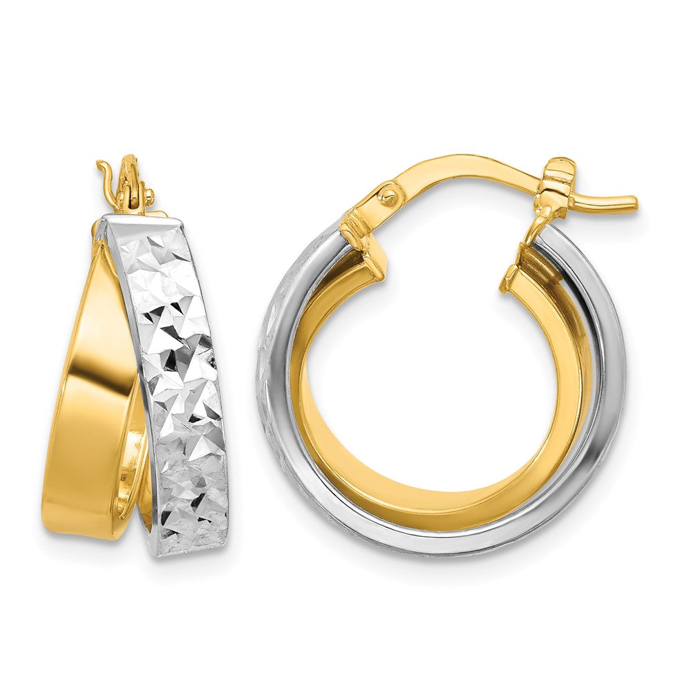 10K Gelb Rhodium Weiß Poliert und Diamantiert Creolen