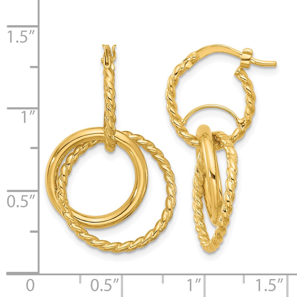 10K Gelbgold Poliert und Gedreht Hängend Kreise Creolen