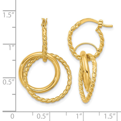10K Gelbgold Poliert und Gedreht Hängend Kreise Creolen