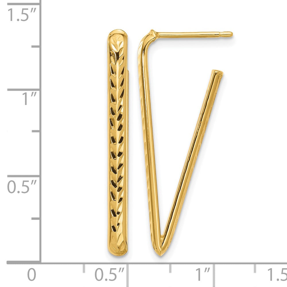 10K Gelbgold Poliert und Diamantiert Dreieck Ohrstecker