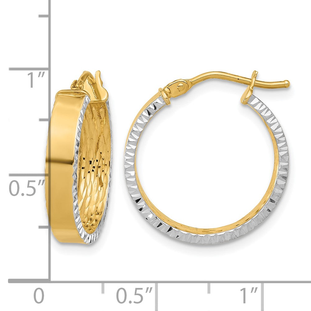 10K Gelb Rhodium mit Weiß Poliert und Diamantiert Creolen