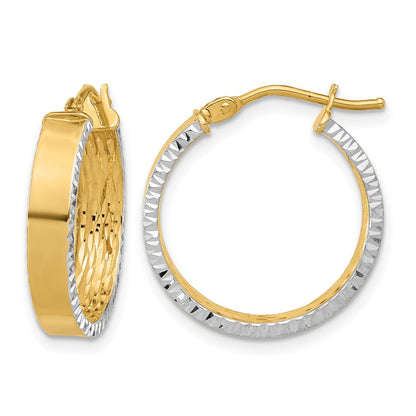 10K Gelb Rhodium mit Weiß Poliert und Diamantiert Creolen