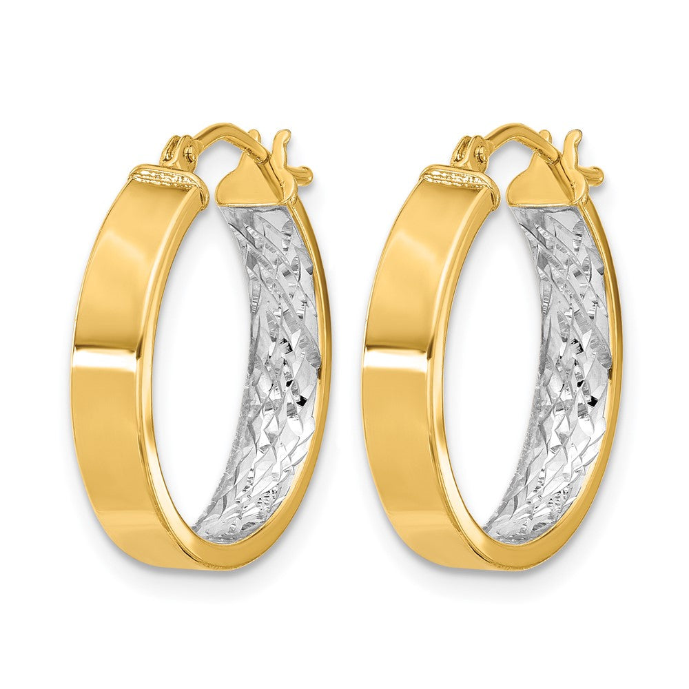 10K Gelb Rhodium mit Weiß Poliert und Diamantiert Creolen