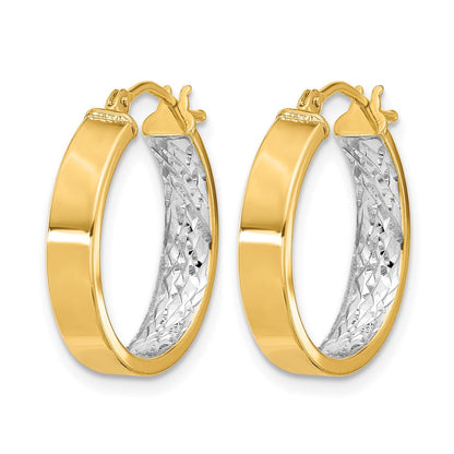 10K Gelb Rhodium mit Weiß Poliert und Diamantiert Creolen