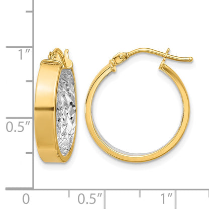 10K Gelb Rhodium mit Weiß Poliert und Diamantiert Creolen