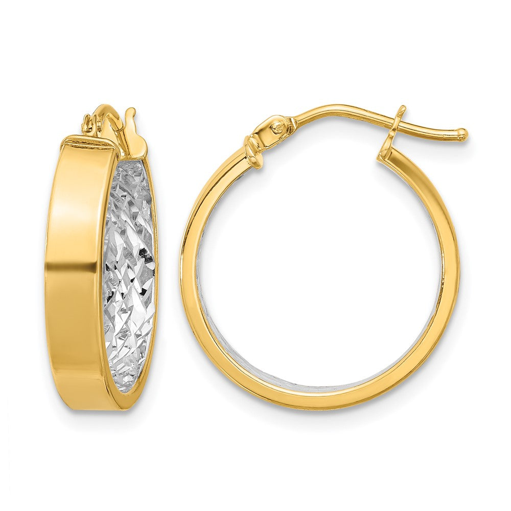 10K Gelb Rhodium mit Weiß Poliert und Diamantiert Creolen