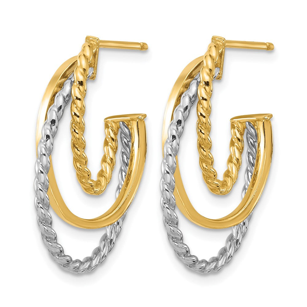 10K Gelb Rhodium Weiß Poliert/twisted Oval J Creole Ohrstecker