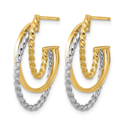 10K Gelb Rhodium Weiß Poliert/twisted Oval J Creole Ohrstecker