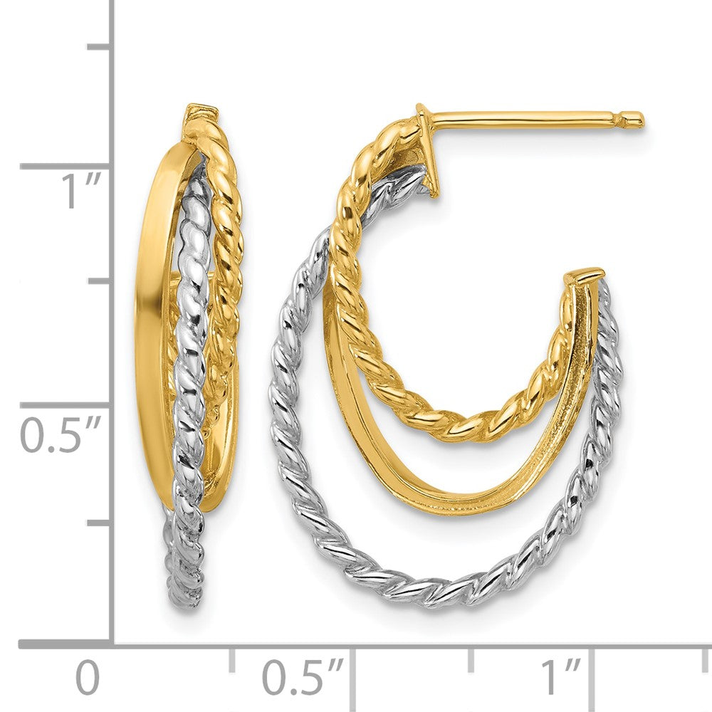 10K Gelb Rhodium Weiß Poliert/twisted Oval J Creole Ohrstecker