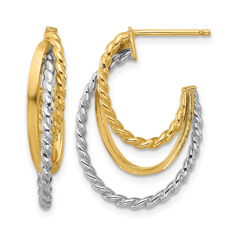 10K Gelb Rhodium Weiß Poliert/twisted Oval J Creole Ohrstecker