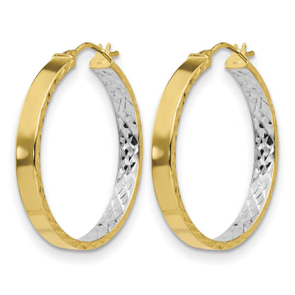 10K Gelb Rhodium mit Weiß Poliert und Diamantiert Creolen