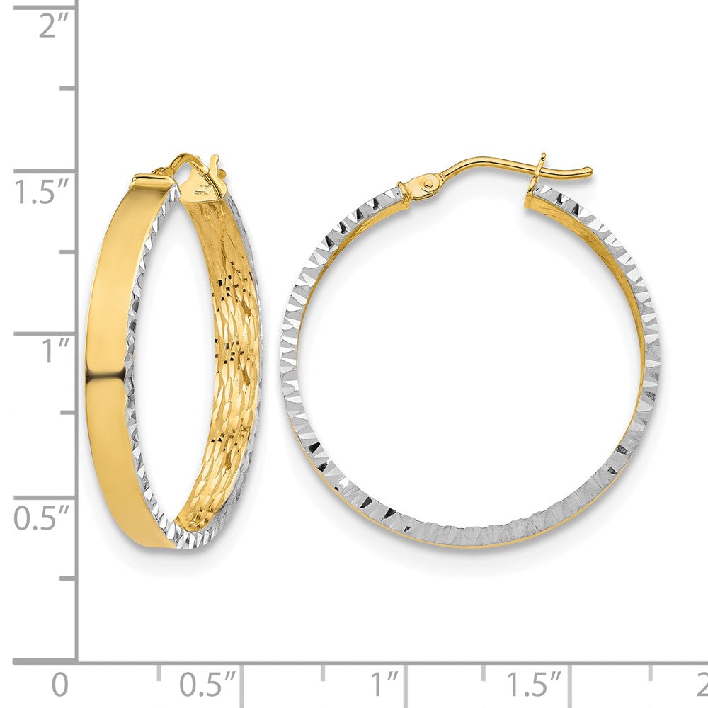 10K Gelb Rhodium mit Weiß Poliert und Diamantiert Creolen