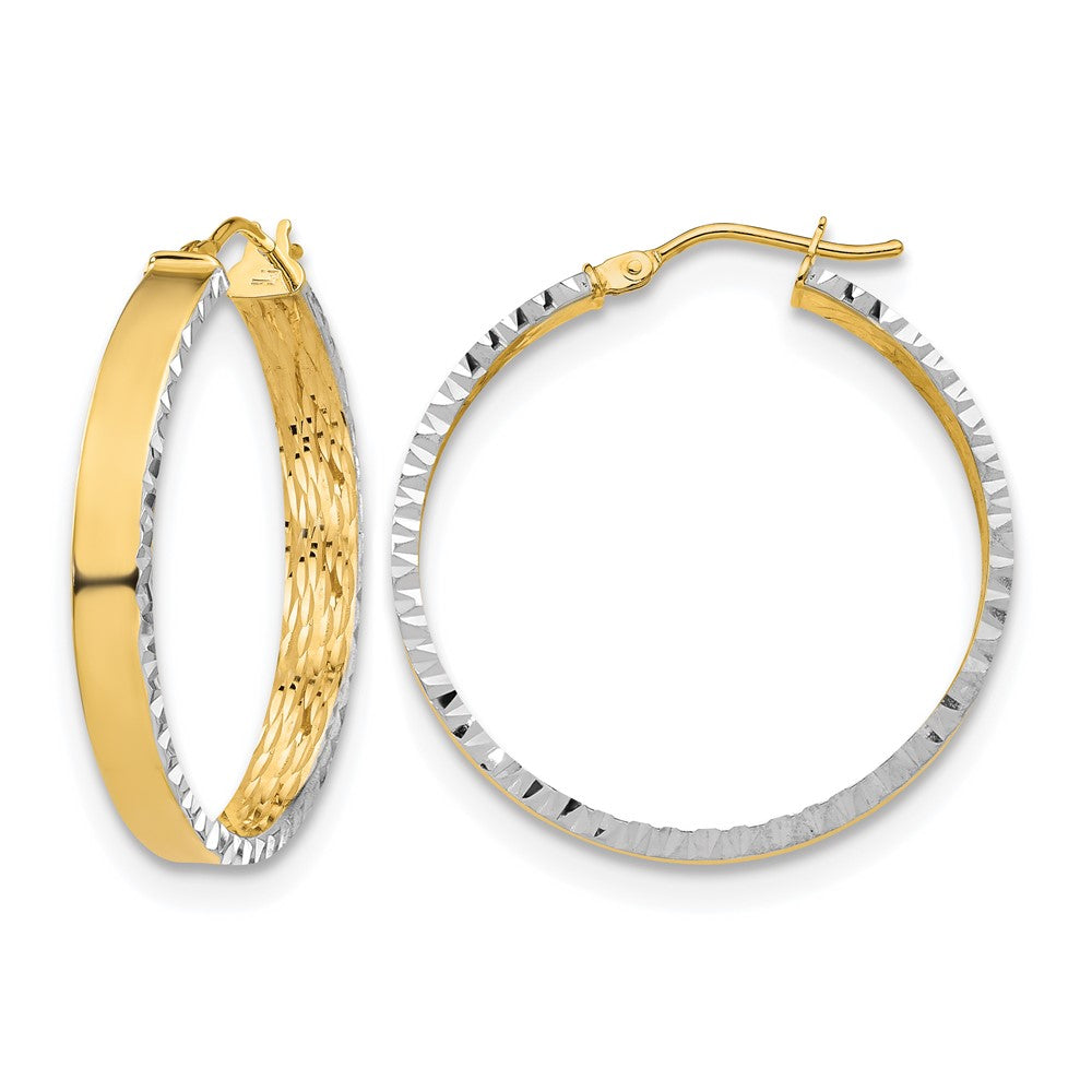 10K Gelb Rhodium mit Weiß Poliert und Diamantiert Creolen