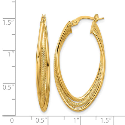 10K Gelbgold Poliert und Strukturiert Dreifach Oval Gedreht Creolen