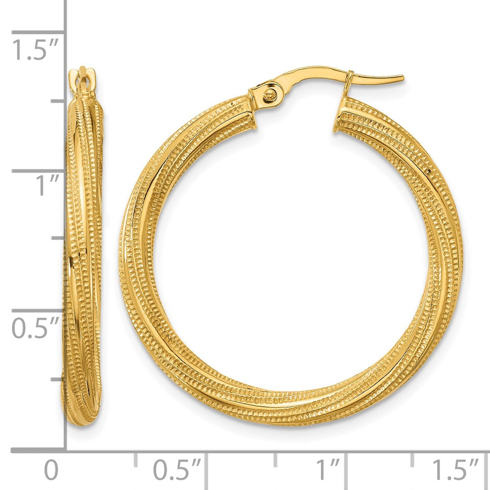 10K Gelbgold Poliert und Strukturiert Gedreht Röhre Creolen